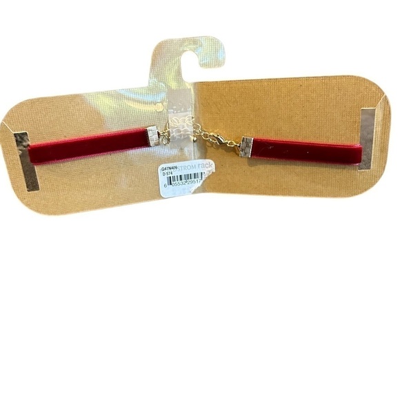 Velvet Cherry Red Clear Round Rhinestone Accent and Adjustable Chain Closure - Picture 5 of 8